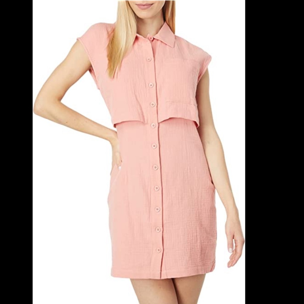 MONROW Faded Coral Double Layer Shirt Dress XL